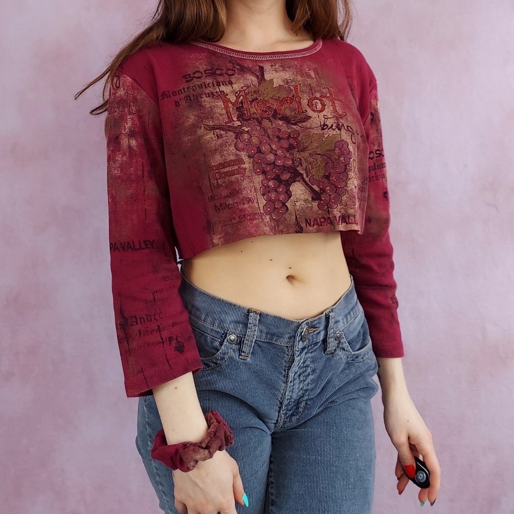 Y2K Wine Crop Top & Scrunchie Set